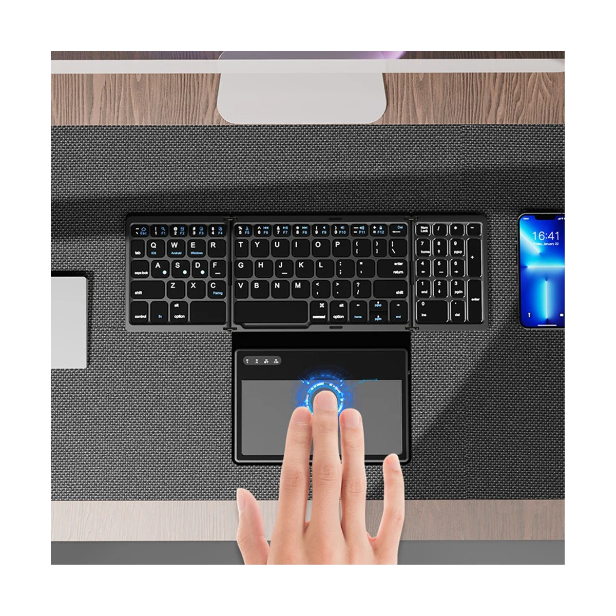 Складная беспроводная клавиатура Bluetooth с сенсорной панелью, ультратонкая карманная складная клавиатура для IOS, Android, ПК-планшета с Windows Изображение 2