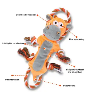 Привлекающая звук игрушка для собак Дизайн коровы Плюшевая игрушка для собак со звучащей веревкой, устойчивая к укусам, Мягкая ткань, домашнее животное от скуки