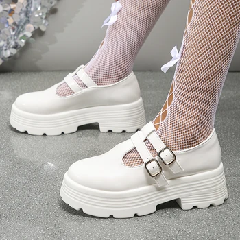 Lucyever/ Женская обувь на платформе в японском стиле, модные лоферы из искусственной кожи с двойной пряжкой, женская обувь на толстой подошве в готическом стиле, женская обувь