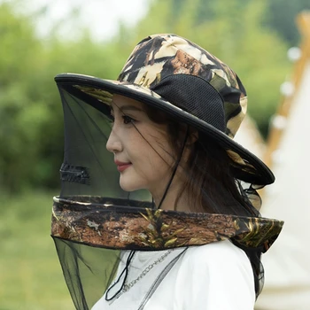 Дышащая шляпа-сетка от комаров Уличная солнцезащитная шляпа со складывающейся сетчатой маской для лица, маски для защиты от солнца с широкими полями