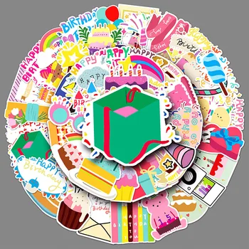 Креативный мультфильм на 50 листов С Днем рождения, наклейки с каракулями, Чемодан, шлем, холодильник, наклейки для ноутбука, детские подарочные игрушки