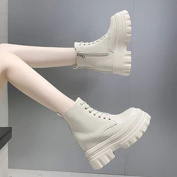 Рок-обувь женщина сапоги-женщин молния круглый носок зимняя обувь 2023 осень Лолита женские высокий каблук лодыжки основных Рим твердые Фабр
